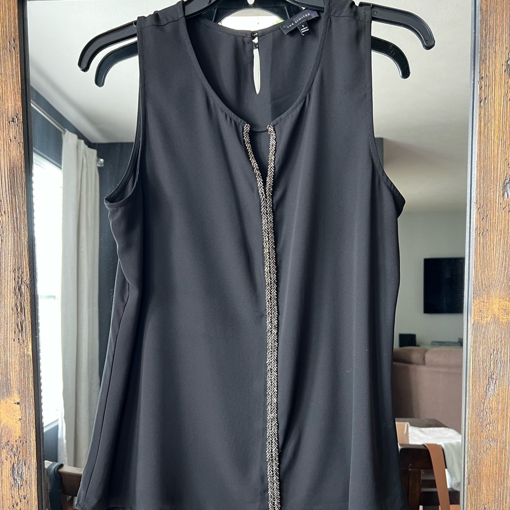 The Limited Black Sleeveless Tank with Silver Detail